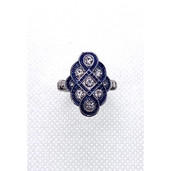 Size 7 Imitation Silver Blue Sapphire Cubic Zirconia CZ Cluster Ring - Picture 3 of 10